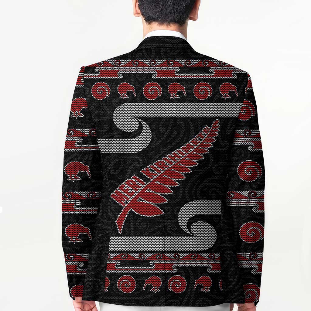 New Zealand Christmas Blazer Meri Kirihimete Silver Fern Knit Style Red Color - Polynesian Pride
