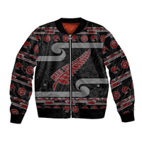 New Zealand Christmas Bomber Jacket Meri Kirihimete Silver Fern Knit Style Red Color - Polynesian Pride