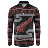 New Zealand Christmas Button Sweatshirt Meri Kirihimete Silver Fern Knit Style Red Color - Polynesian Pride