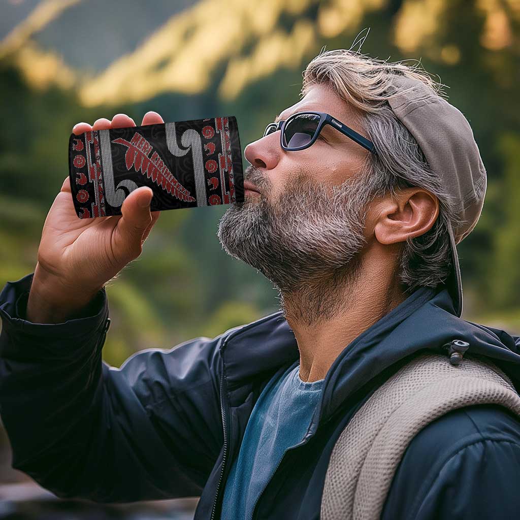 New Zealand Christmas 4 in 1 Can Cooler Tumbler Meri Kirihimete Silver Fern Knit Style Red Color - Polynesian Pride