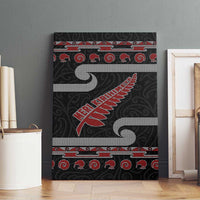 New Zealand Christmas Canvas Wall Art Meri Kirihimete Silver Fern Knit Style Red Color - Polynesian Pride