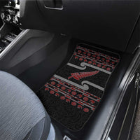 New Zealand Christmas Car Mats Meri Kirihimete Silver Fern Knit Style Red Color - Polynesian Pride