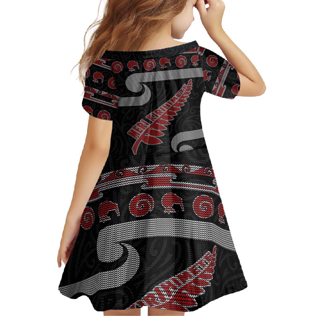 New Zealand Christmas Family Matching Mermaid Dress and Hawaiian Shirt Meri Kirihimete Silver Fern Knit Style Red Color - Polynesian Pride
