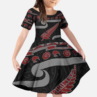 New Zealand Christmas Family Matching Off Shoulder Maxi Dress and Hawaiian Shirt Meri Kirihimete Silver Fern Knit Style Red Color - Polynesian Pride