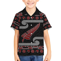 New Zealand Christmas Family Matching Off Shoulder Short Dress and Hawaiian Shirt Meri Kirihimete Silver Fern Knit Style Red Color - Polynesian Pride