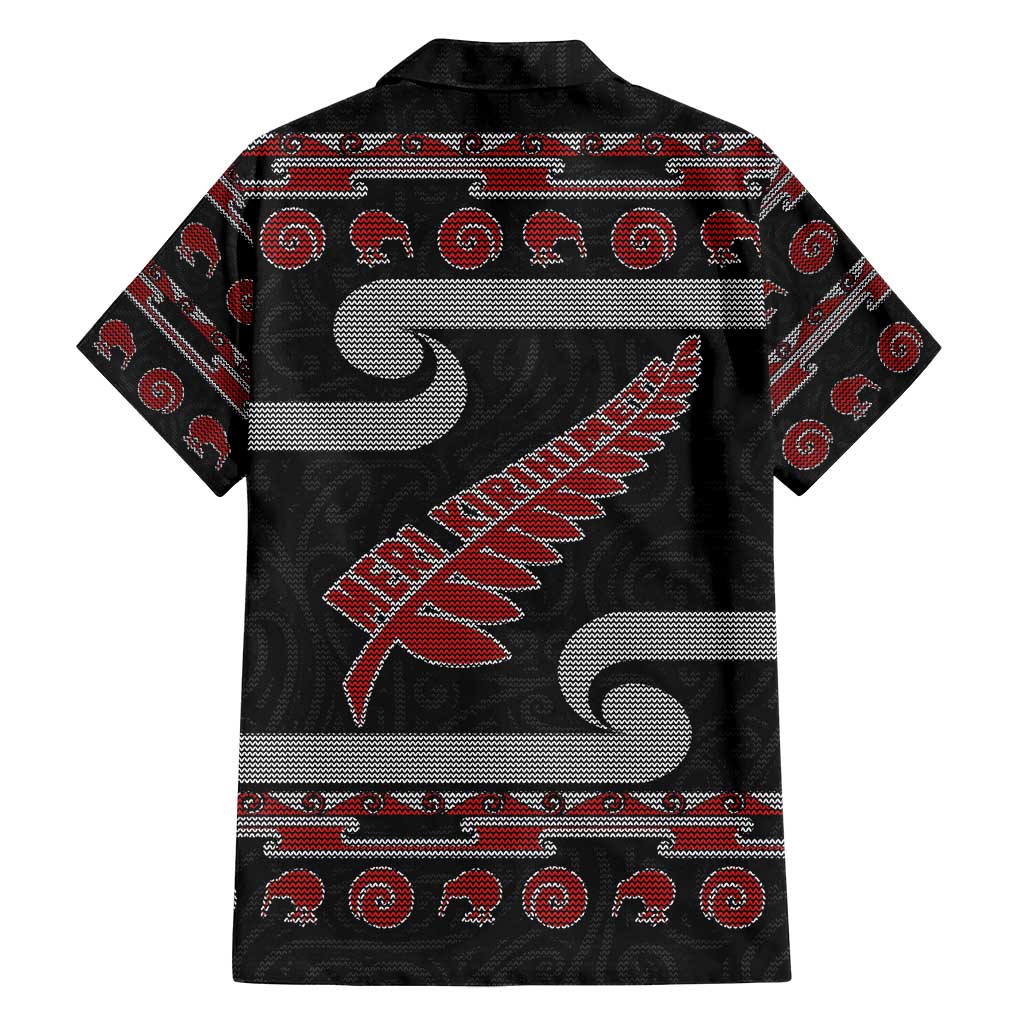 New Zealand Christmas Family Matching Tank Maxi Dress and Hawaiian Shirt Meri Kirihimete Silver Fern Knit Style Red Color - Polynesian Pride