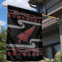 New Zealand Christmas Garden Flag Meri Kirihimete Silver Fern Knit Style Red Color - Polynesian Pride