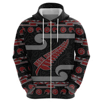New Zealand Christmas Hoodie Meri Kirihimete Silver Fern Knit Style Red Color - Polynesian Pride