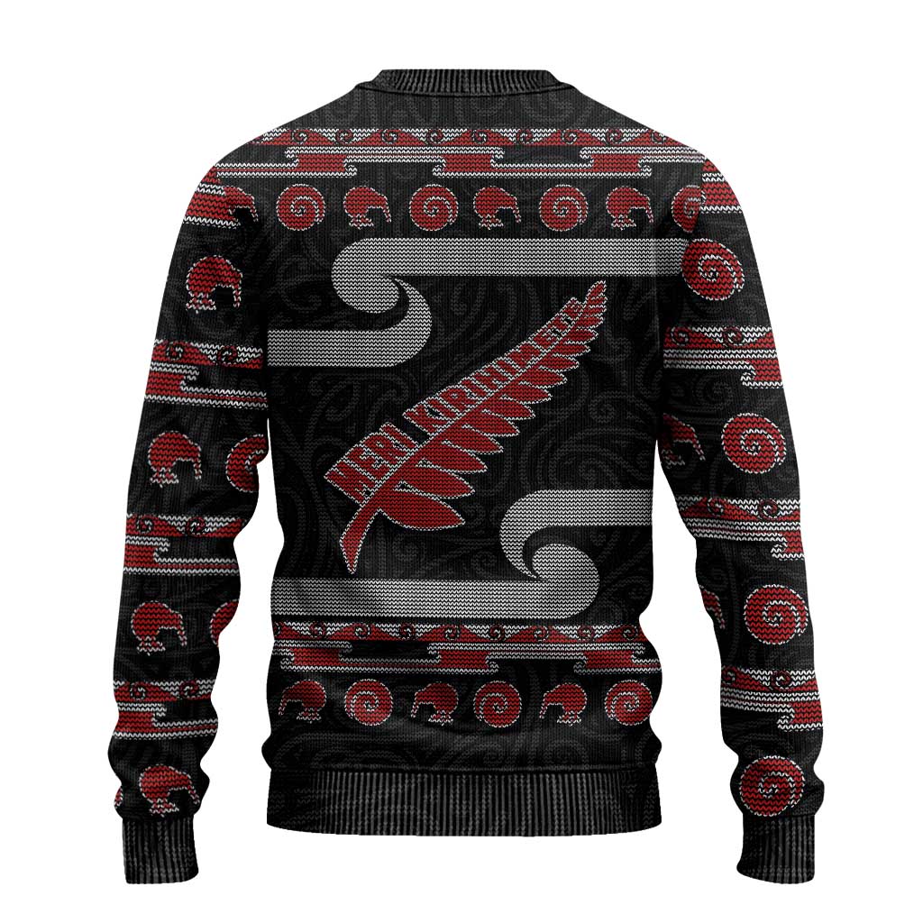 New Zealand Christmas Ugly Christmas Sweater Meri Kirihimete Silver Fern Knit Style Red Color - Polynesian Pride
