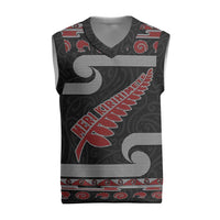 New Zealand Christmas Knitted V-Neck Vest Meri Kirihimete Silver Fern Knit Style Red Color - Polynesian Pride