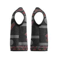 New Zealand Christmas Knitted V-Neck Vest Meri Kirihimete Silver Fern Knit Style Red Color - Polynesian Pride