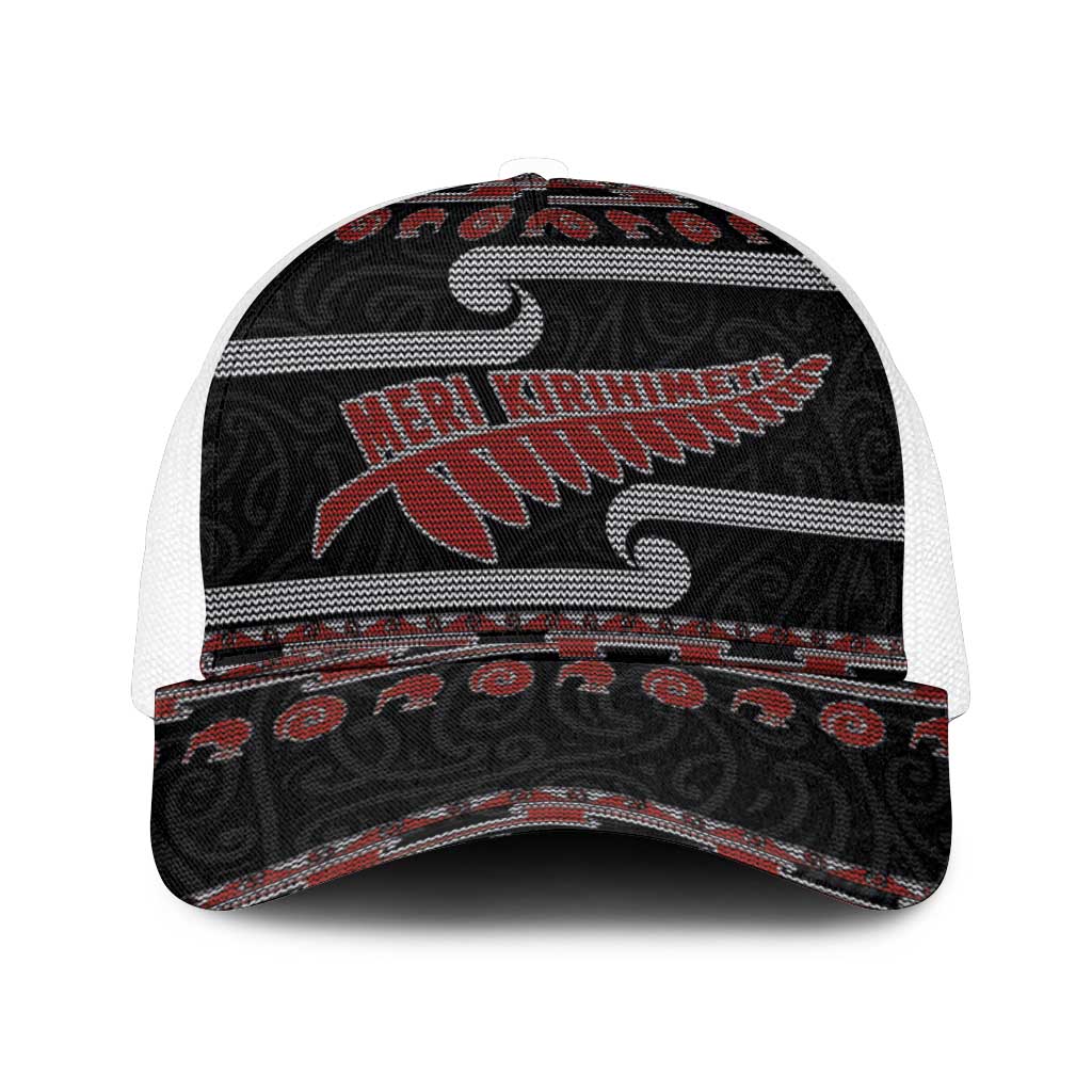 New Zealand Christmas Mesh Trucker Cap Meri Kirihimete Silver Fern Knit Style Red Color - Polynesian Pride