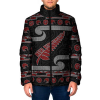New Zealand Christmas Padded Jacket Meri Kirihimete Silver Fern Knit Style Red Color - Polynesian Pride