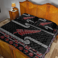 New Zealand Christmas Quilt Bed Set Meri Kirihimete Silver Fern Knit Style Red Color - Polynesian Pride
