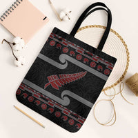 New Zealand Christmas Tote Bag Meri Kirihimete Silver Fern Knit Style Red Color - Polynesian Pride