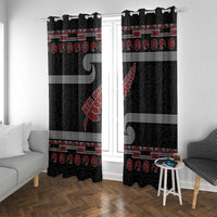 New Zealand Christmas Window Curtain Meri Kirihimete Silver Fern Knit Style Red Color - Polynesian Pride