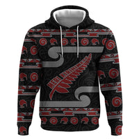 New Zealand Christmas Zip Hoodie Meri Kirihimete Silver Fern Knit Style Red Color - Polynesian Pride