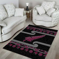 New Zealand Christmas Area Rug Meri Kirihimete Silver Fern Knit Style Pink Color - Polynesian Pride