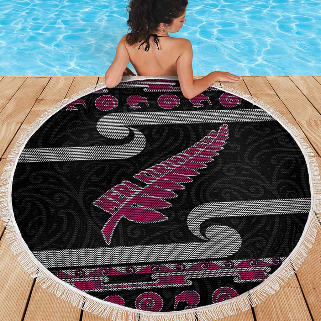 New Zealand Christmas Beach Blanket Meri Kirihimete Silver Fern Knit Style Pink Color LT03 - Polynesian Pride