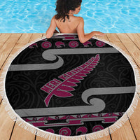 New Zealand Christmas Beach Blanket Meri Kirihimete Silver Fern Knit Style Pink Color LT03 - Polynesian Pride