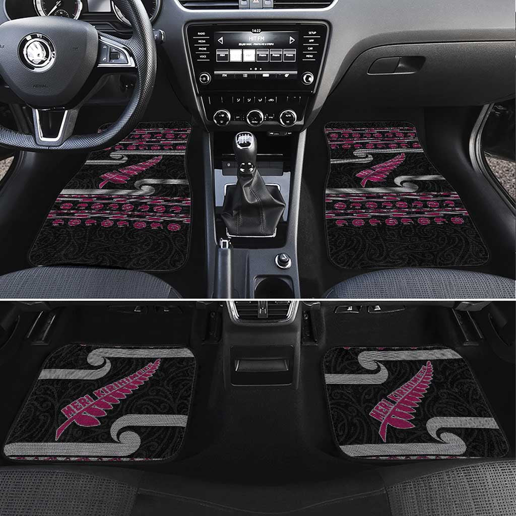 New Zealand Christmas Car Mats Meri Kirihimete Silver Fern Knit Style Pink Color LT03 Set 4pcs Pink - Polynesian Pride