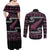 New Zealand Christmas Couples Matching Off Shoulder Maxi Dress and Long Sleeve Button Shirt Meri Kirihimete Silver Fern Knit Style Pink Color - Polynesian Pride