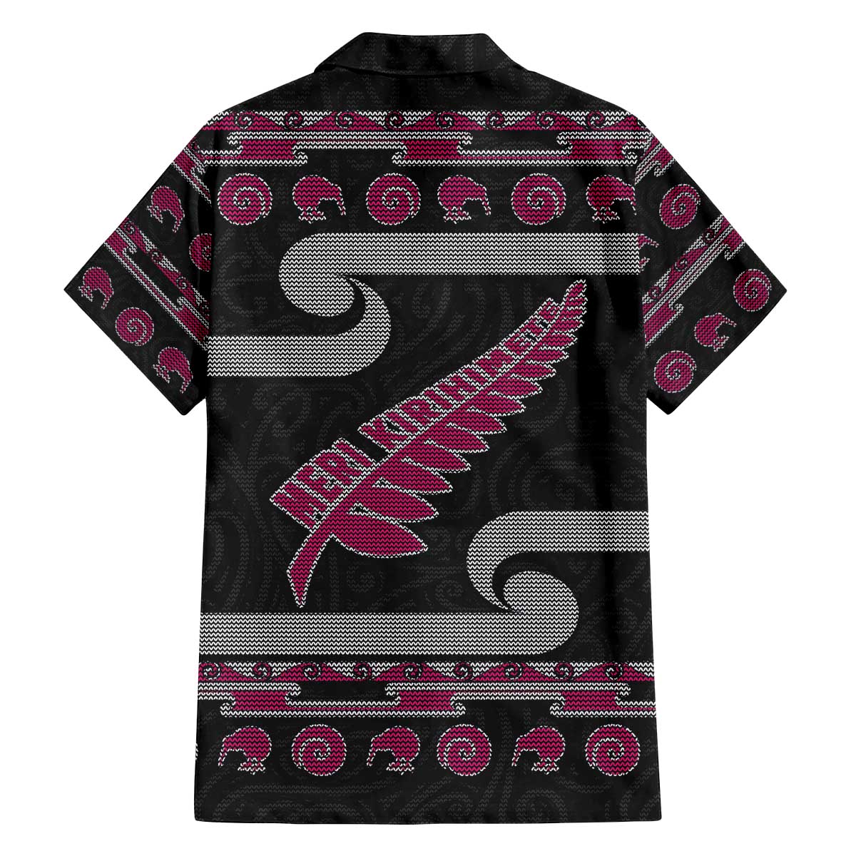 New Zealand Christmas Family Matching Off The Shoulder Long Sleeve Dress and Hawaiian Shirt Meri Kirihimete Silver Fern Knit Style Pink Color - Polynesian Pride