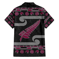 New Zealand Christmas Family Matching Off Shoulder Short Dress and Hawaiian Shirt Meri Kirihimete Silver Fern Knit Style Pink Color - Polynesian Pride