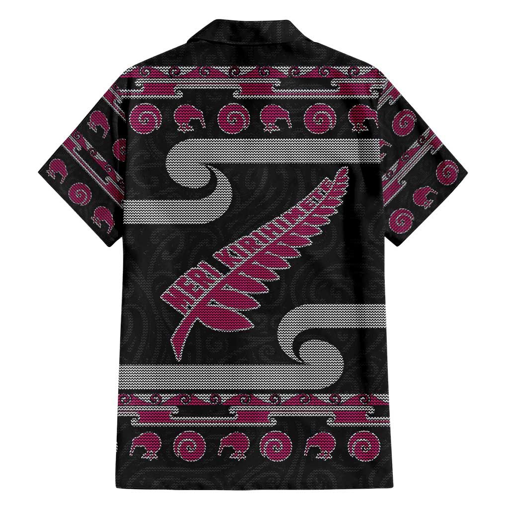 New Zealand Christmas Family Matching Summer Maxi Dress and Hawaiian Shirt Meri Kirihimete Silver Fern Knit Style Pink Color - Polynesian Pride