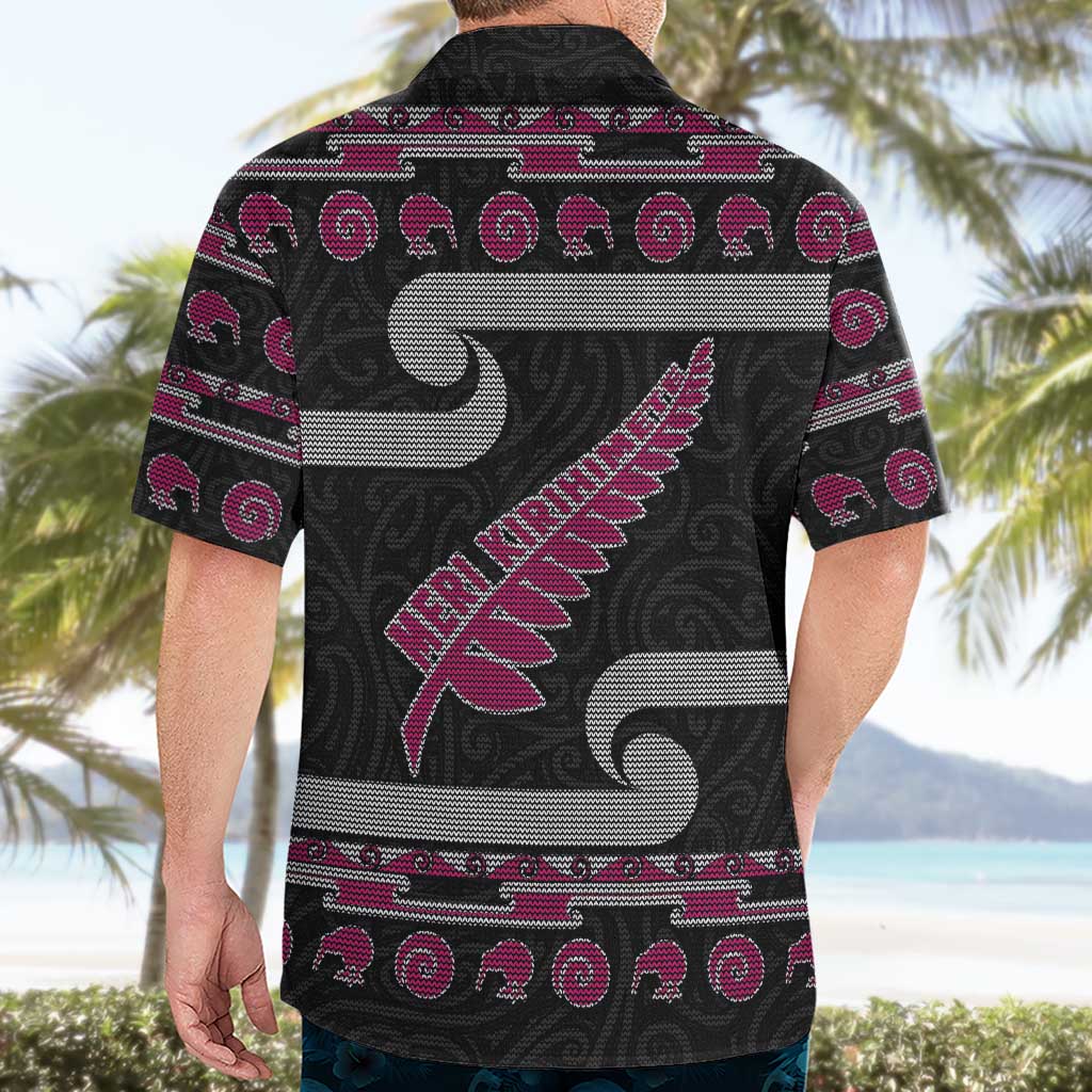 New Zealand Christmas Hawaiian Shirt Meri Kirihimete Silver Fern Knit Style Pink Color LT03 - Polynesian Pride