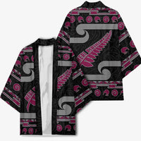 New Zealand Christmas Kimono Meri Kirihimete Silver Fern Knit Style Pink Color - Polynesian Pride
