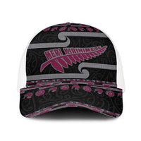 New Zealand Christmas Mesh Trucker Cap Meri Kirihimete Silver Fern Knit Style Pink Color - Polynesian Pride