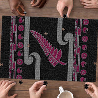 New Zealand Christmas Puzzle Meri Kirihimete Silver Fern Knit Style Pink Color - Polynesian Pride