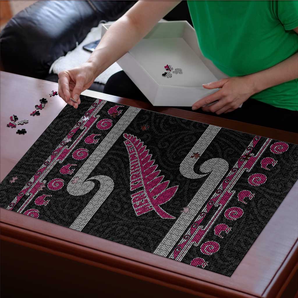 New Zealand Christmas Puzzle Meri Kirihimete Silver Fern Knit Style Pink Color - Polynesian Pride