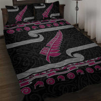 New Zealand Christmas Quilt Bed Set Meri Kirihimete Silver Fern Knit Style Pink Color - Polynesian Pride