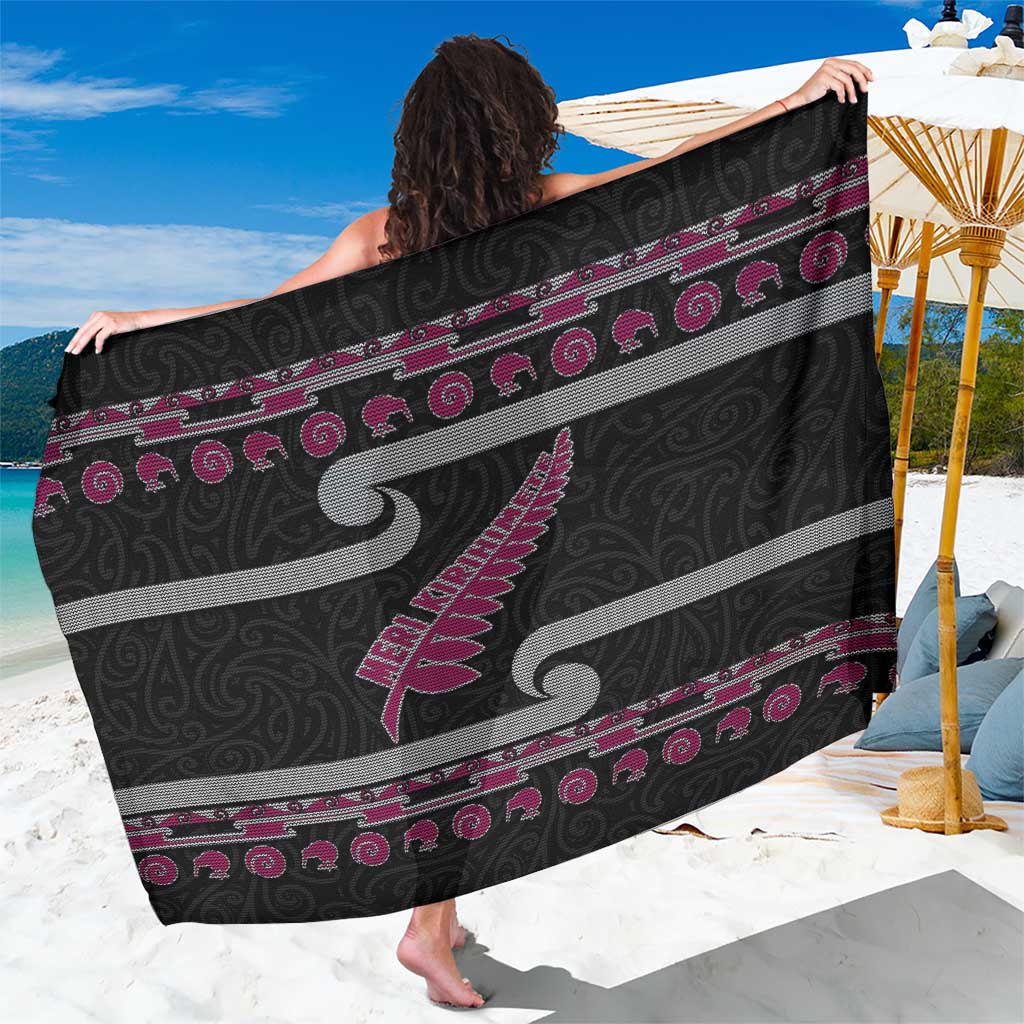 New Zealand Christmas Sarong Meri Kirihimete Silver Fern Knit Style Pink Color - Polynesian Pride