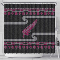 New Zealand Christmas Shower Curtain Meri Kirihimete Silver Fern Knit Style Pink Color - Polynesian Pride