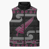 New Zealand Christmas Sleeveless Puffer Jacket Meri Kirihimete Silver Fern Knit Style Pink Color - Polynesian Pride