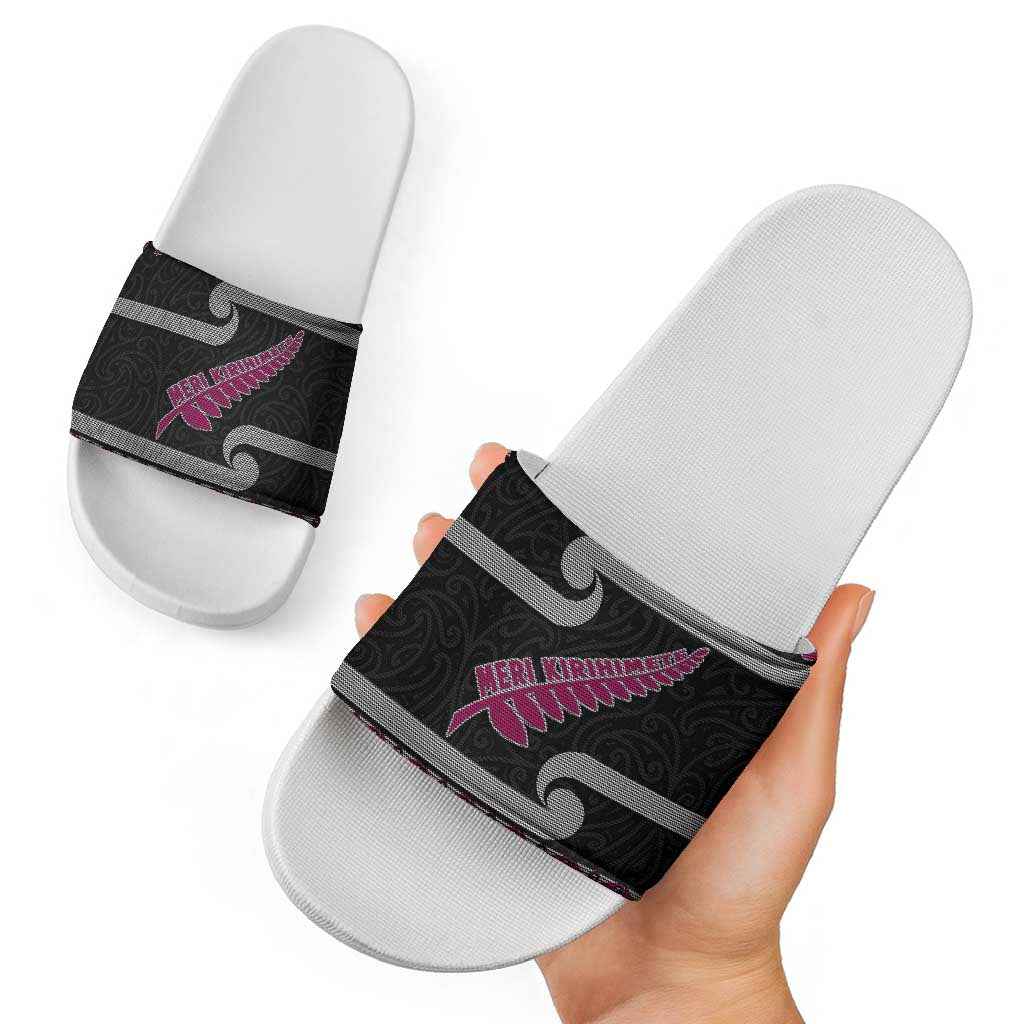 New Zealand Christmas Slide Sandals Meri Kirihimete Silver Fern Knit Style Pink Color - Polynesian Pride