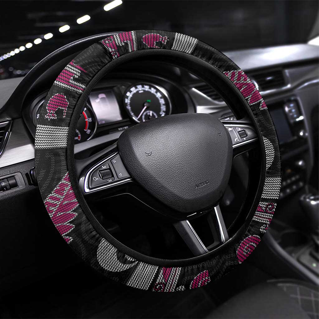 New Zealand Christmas Steering Wheel Cover Meri Kirihimete Silver Fern Knit Style Pink Color LT03 Universal Fit Pink - Polynesian Pride