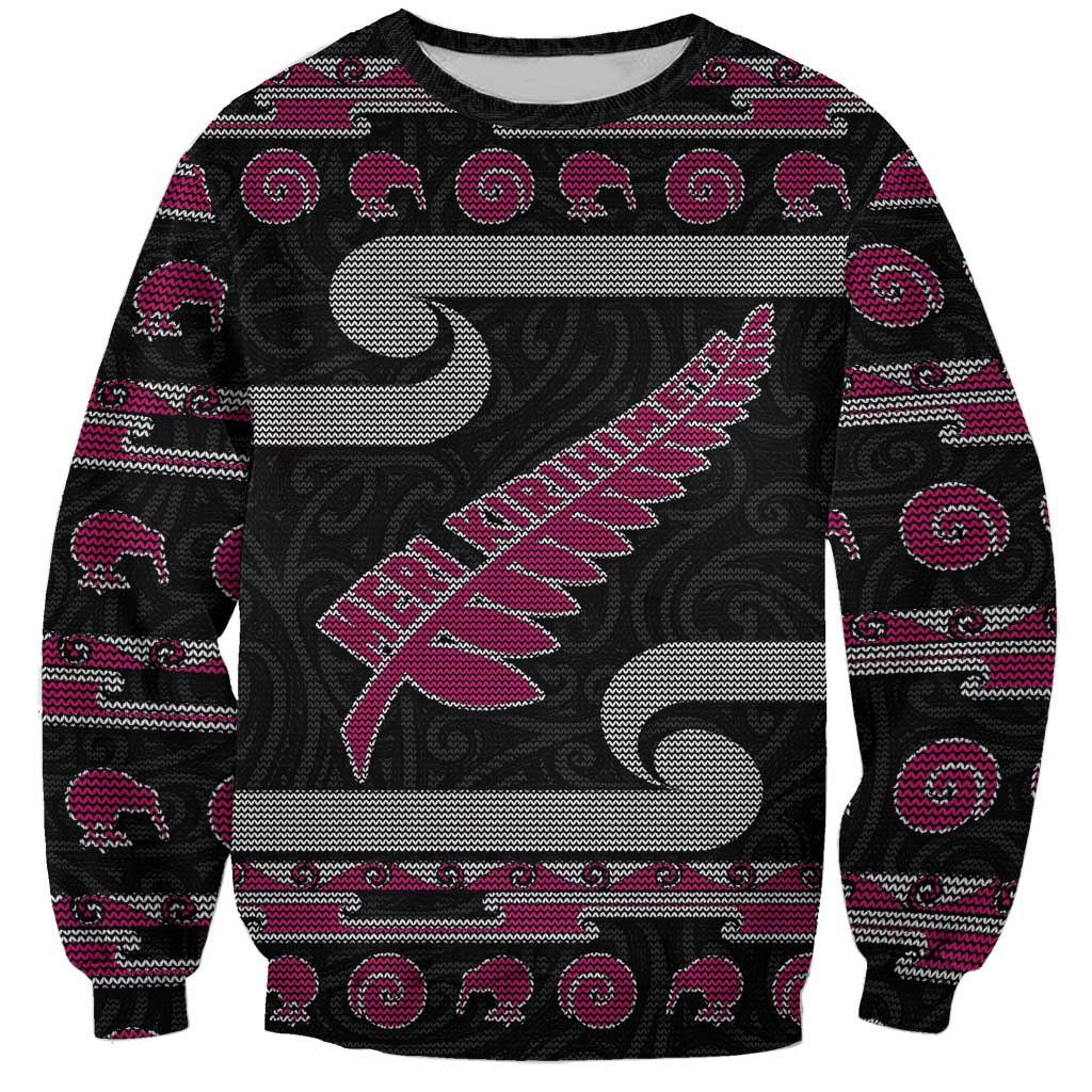 New Zealand Christmas Sweatshirt Meri Kirihimete Silver Fern Knit Style Pink Color LT03 Unisex Pink - Polynesian Pride