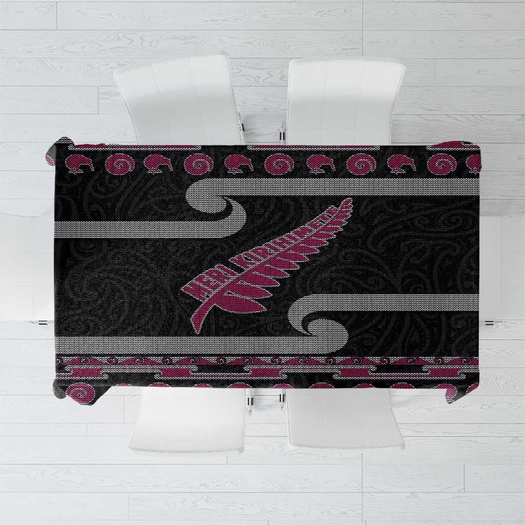 New Zealand Christmas Tablecloth Meri Kirihimete Silver Fern Knit Style Pink Color LT03 Pink - Polynesian Pride