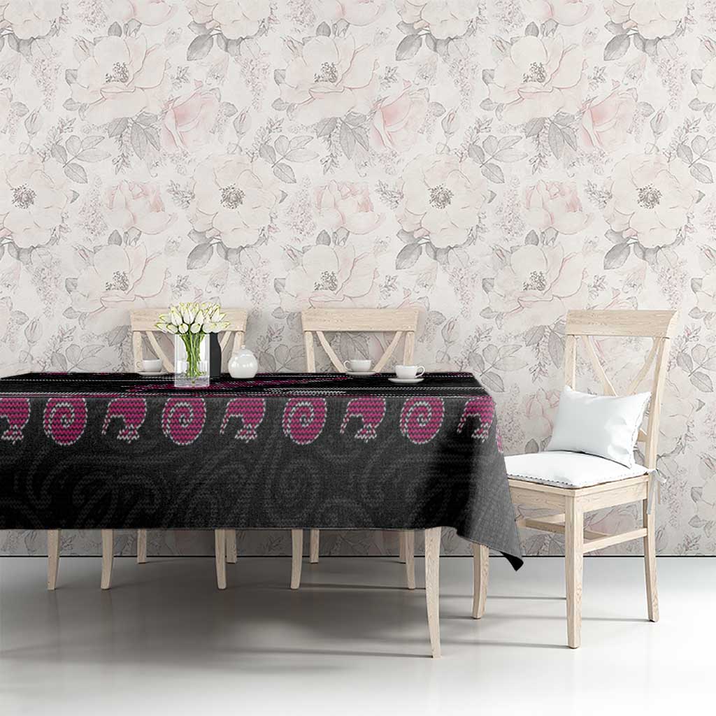 New Zealand Christmas Tablecloth Meri Kirihimete Silver Fern Knit Style Pink Color - Polynesian Pride