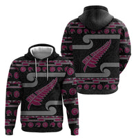 New Zealand Christmas Zip Hoodie Meri Kirihimete Silver Fern Knit Style Pink Color - Polynesian Pride