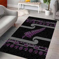 New Zealand Christmas Area Rug Meri Kirihimete Silver Fern Knit Style Purple Color - Polynesian Pride