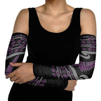 New Zealand Christmas Arm Sleeves Meri Kirihimete Silver Fern Knit Style Purple Color - Polynesian Pride