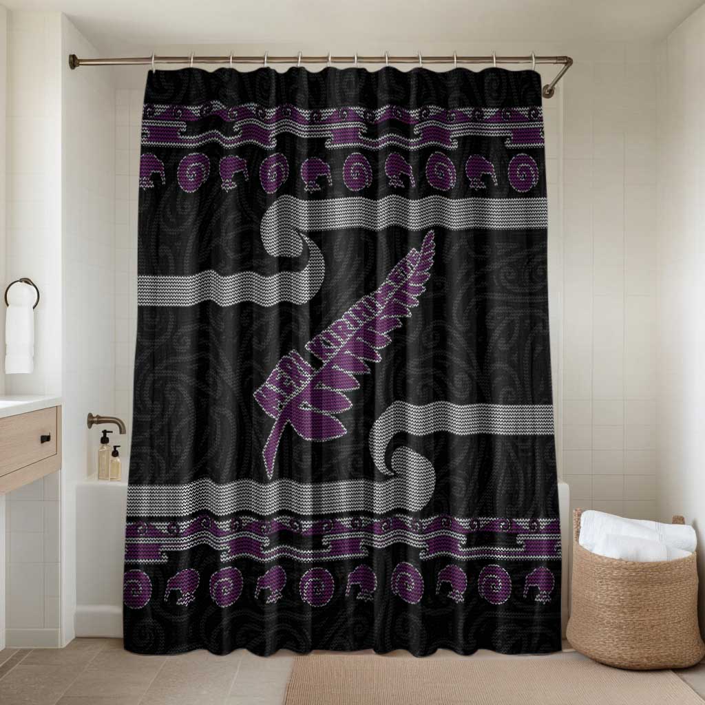 New Zealand Christmas Bathroom Set Meri Kirihimete Silver Fern Knit Style Purple Color - Polynesian Pride