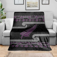 New Zealand Christmas Blanket Meri Kirihimete Silver Fern Knit Style Purple Color - Polynesian Pride