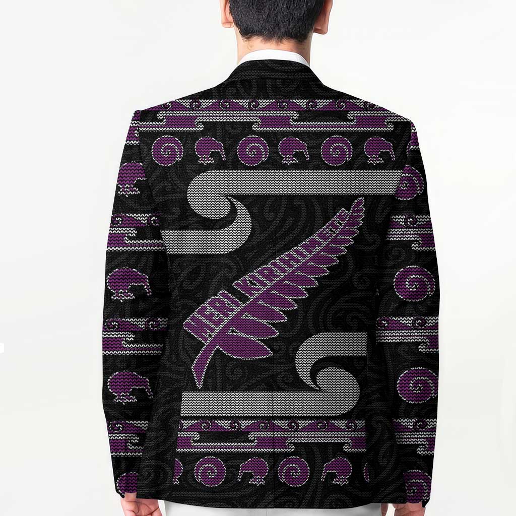 New Zealand Christmas Blazer Meri Kirihimete Silver Fern Knit Style Purple Color - Polynesian Pride