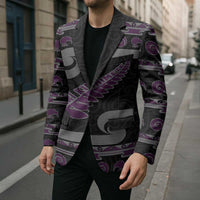 New Zealand Christmas Blazer Meri Kirihimete Silver Fern Knit Style Purple Color - Polynesian Pride